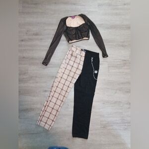 Airwalk Plaid and Black Pants With Edikted Crop Top